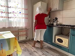 Stepmom roughly a chunky ass sucks dick plus has anal sex roughly her son in the kitchen